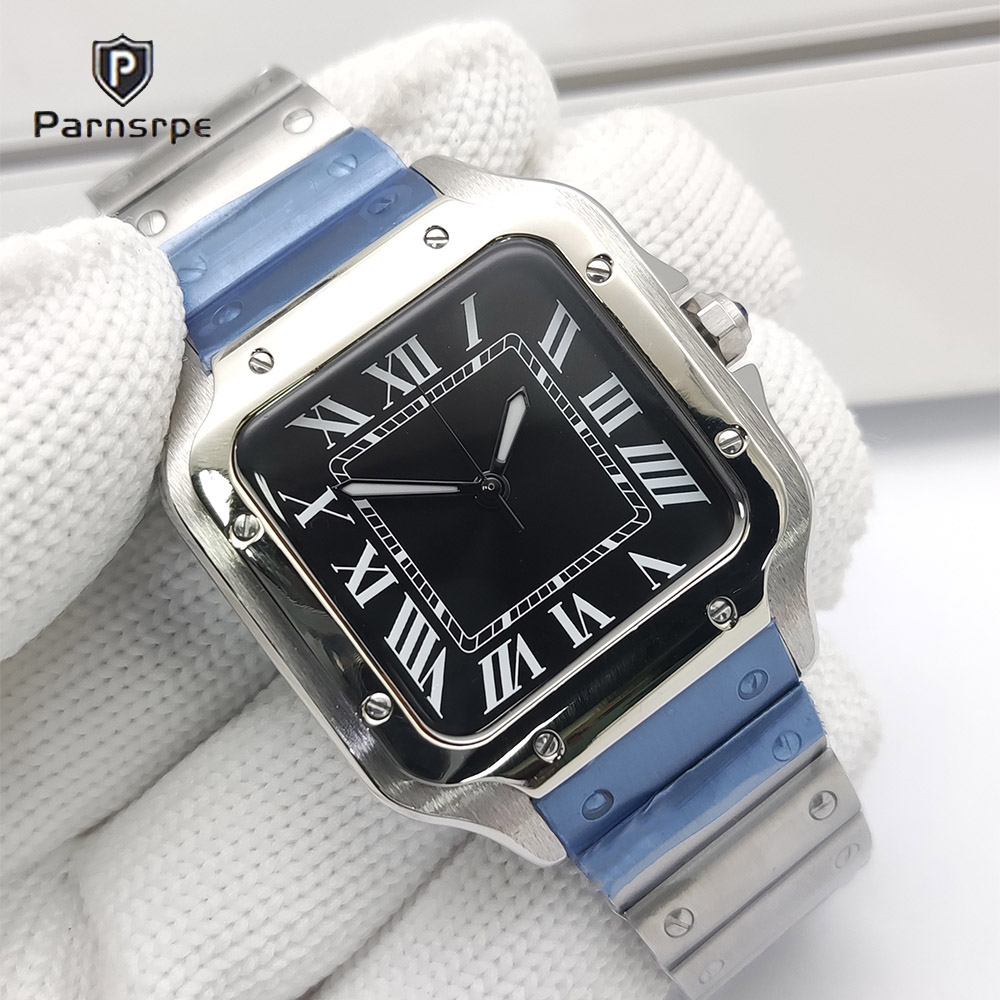 남성용 시계 사각형 케이스 새로운 NH35 시계 자동  - Cartier Watch Santos 리뷰 및 가격